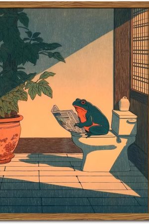 Japanese Style Fun Frog Creative Framed Bathroom Wall Painting